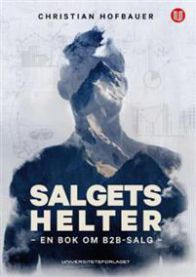 Illustrasjon av "Salgets helter" markedsføringsbok fra Universitetsforlaget, viser bokomslag med tittel og design.