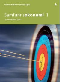 Bokomslag for Samfunnsøkonomi 1 VGS av Gyldendal, viser tittel og illustrasjon om samfunnsøkonomi for videregående skole