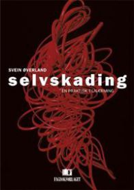 Bilde av en bok om selvskading og psykologi, utgitt av Fagbokforlaget, med en illustrasjon av selvskadingsmetoder.
