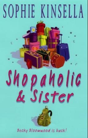 Diverse pocketbok med tittelen "Shopaholic and Sister" av Vigmostad & Bjørke AS, illustrasjon på forsiden.