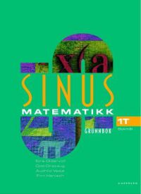 Bokomslag for Sinus 1T grunnbok i matematikk for Vg1 studieforberedende program av Cappelen, med matematikk- og sinusgraf.