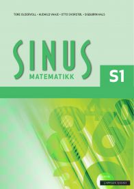 Illustrasjon av Sinus Matematikk S1 lærebok for videregående skole fra Cappelen Damm, med bokomslag og tittel.