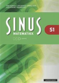 Illustrasjon av Sinus S1 Matematikk VGS-bok fra Cappelen Damm, med matteproblemer og diagrammer på forsiden.