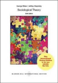 Liten pocketbok om sosiologisk teori med tittelen "Sociological Theory" av McGraw-Hill, vist med åpen bok og innsideillustrasjoner.