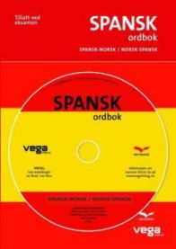 Spansk-norsk ordbok fra Vega forlag med oversikt over spanske og norske ord og oversettelser.