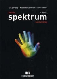 Bildet viser en Spektrum samfunnsfag lærebok for videregående skole utgitt av Fagbokforlaget.