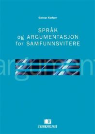 Bokcover for "Språk og argumentasjon for samfunnsvitere" av Fagbokforlaget, med tittel og design.