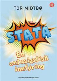 Bokomslag for "Stata: en entusiastisk innføring" av Universitetsforlaget, viser en bok om statistikkprogrammet Stata.
