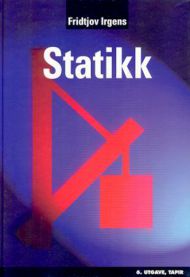 Nærbilde av en ingeniørbok om statikk fra Tapir akademisk forlag, med illustrasjoner av krefter og likevektsløsninger.