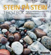 Norsk for innvandrere tekstbok med stein på stein design, utgitt av Cappelen Damm, viser bokomslag med tittel og grafikk.