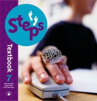 Barneskole Steps Textbook 7 av Gyldendal med fargerike sider og illustrasjoner for elever i grunnskolen.