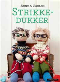 Nærbilde av en strikkedukke laget av Cappelen Damm, brukt til hobby og fritid, med fargerike strikkegensere og tilbehør