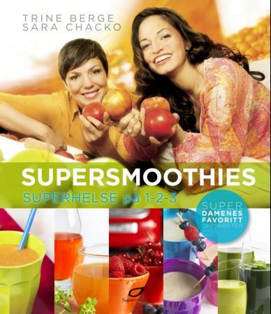 Bilde av Supersmoothies innbundet bok med bilder av frukt og grønnsaker, som viser oppskrifter for mat og drikke fra Supernature AS.