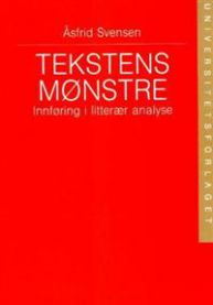 Illustrasjon av bokomslag for Tekstens mønstre: innføring i litterær analyse av Universitetsforlaget, med boktittel og grafisk design