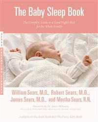 Bok om baby søvn av Bokia.no, viser forsiden av "The Baby Sleep Book" med tittel og illustrasjon av en sovende baby.