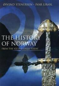 Bokomslag for "The History of Norway: From the Ice Age Until Today" av Dinamo Forlag, viser Norges historie gjennom tidene.