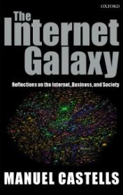 Bokomslag for "The Internet Galaxy" av Oxford University Press, viser en digital galakse med nettverkslinjer og teknologi.