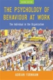 Bokomslag for "The Psychology of Behaviour at Work" av Taylor & Francis, viser en organisasjons- og psykologi bok med tekst.