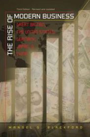 Bokomslag for "The Rise of Modern Business" av University of North Carolina Press, viser kart over Storbritannia, USA, Tyskland, Japan og Kina.