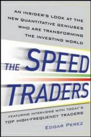 Bokomslag for The Speed Traders av McGraw-Hill, viser finanstekst med grafikk relatert til høyfrekvent handel.