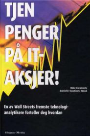Bilde av bokomslag for "Tjen penger på IT-aksjer" av Hegnar Media, med grafikk av finans- og teknologitema.