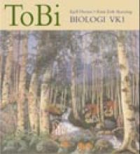 Biologi VGS ToBi VK1 lærebok fra Gyldendal, illustrasjon av biologiske konsepter og diagramsider.
