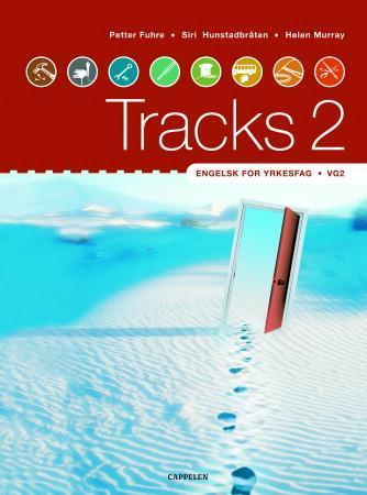 Bokrom med tittelen "Tracks 2 engelsk for yrkesfag VG2" fra Cappelen, med blå omslagsdesign og tydelig tittel på forsiden.
