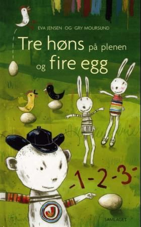 Tre høns på plenen og fire egg