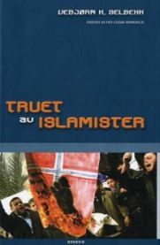 Bokomslag for "Truet av islamister", en innbundet sosiologibok utgitt av Genesis, viser bokens tittel og forfatterdesign.