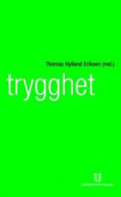 Nærbilde av boka "Trygghet" i sosialantropologi utgitt av Universitetsforlaget, vises med åpen bok og bokmerke på side.