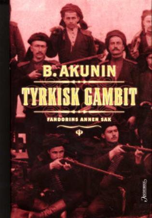 Innbundet krimroman "Tyrkisk gambit" av Aschehoug & Co, viser bokomslag med spennende design og tittel.