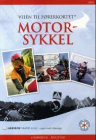 Bilde av boka "Veien til førerkortet: motorsykkel" utgitt av Autoriserte trafikkskolers landsforbund, forberedelse til motorsykkelsertifikat