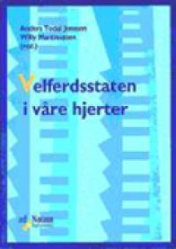 Bokomslag for "Velferdsstaten i våre hjerter" av Gyldendal, politikk-bok med illustrasjon og tittel på forsiden