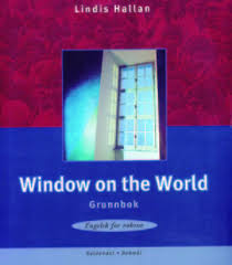 Norsk for innvandrere boken "Window on the World" fra Gyldendal, åpen side med tekst og illustrasjoner.